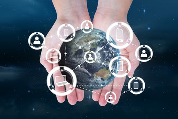 Poster - Hands holding a globe with connectors