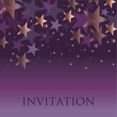 Wall Mural - new year gold and violet star background. night purple absract decorative starspattern for invitatnio, banner, hesder, surface print and web design