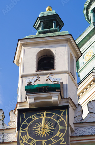Plakat Kozy walczące na wieży - symbol Poznania, Polska