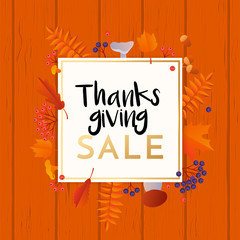 Wall Mural - Thanksgiving autumn fall sale maple leaf poster autumnal shopping vector promo banner