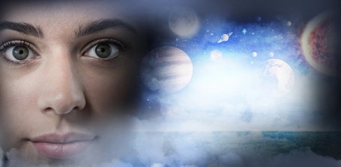 Wall Mural - composite image of composite image of solar system against white