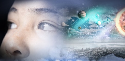 Wall Mural - composite image of composite image of solar system against white
