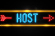 Host  - fluorescent Neon Sign on brickwall Front view