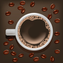 Canvas Print - Realistic Detailed Coffee Cup on a Beans Background. Vector