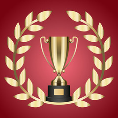 Wall Mural - gold trophy for victory and laurel branch isolated