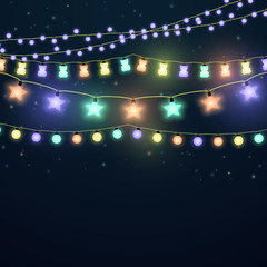 Wall Mural - set of colorful glowing light garlands