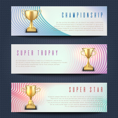 horizontal banners with sports golden trophy cups vector collection
