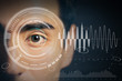man's eye and technological concept, smart contact lens