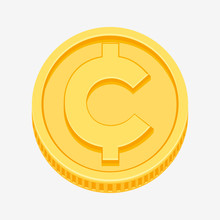 Cent, Centavo Currency Symbol On Gold Coin