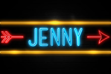 Jenny  - Fluorescent Neon Sign On Brickwall Front View