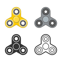 Hand Fidget Spinner Toy Vector Icons. Stress And Anxiety Relief. Colorful, Monochrome Grey, Shape And Line Style Illustrations, Logo Design