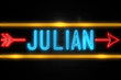 Julian  - fluorescent Neon Sign on brickwall Front view
