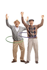 Canvas Print - Two cheerful elderly men with hula hoops