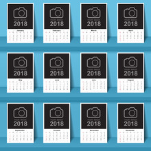 Calendar 2018 Template Design. Week Starts From Sunday
