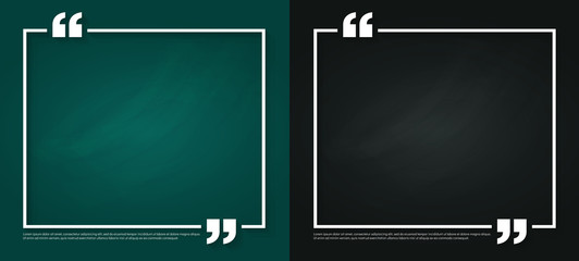 Text quote bubble symbol blank templates. Blank green chalkboard with traces of erased chalk. Empty quote bubble for business card, paper, information, text. Print design