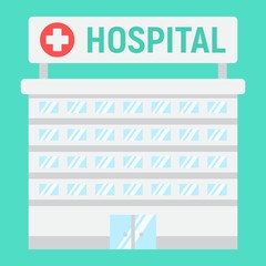 Wall Mural - Hospital building flat icon, medicine and healthcare, architecture sign vector graphics, a colorful solid pattern on a cyan background, eps 10.