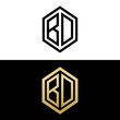 initial letters logo bo black and gold monogram hexagon shape vector