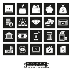 Wall Mural - Money, banking and finance square icon set