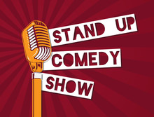 Vector Stand Up Comedy Microphone Illustration On Sunburst Background