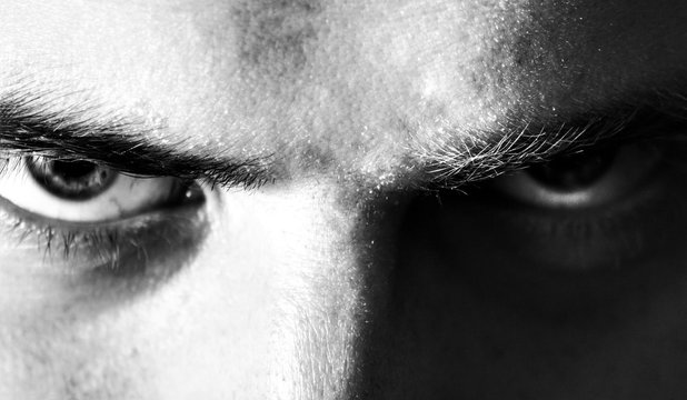 Fototapete - evil, angry, serious, eyes, look man, looking into the camera, black and white portrait