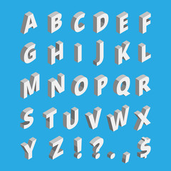 Wall Mural - Isometric alphabet. Techno font with block letters