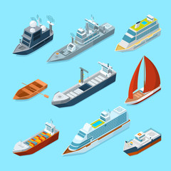 Sticker - Isometric passenger sea ships and different boats in port. Marine illustrations