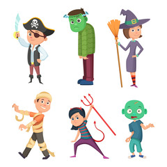 Poster - Cute and scary halloween cartoon costume for kids. Zombie, pirate, devil and others