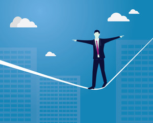 Wall Mural - Businessman Walking on Rope. Risk Challenge in Business Concept