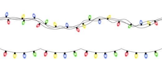 Wall Mural - vector colorful seamless christmas light garlands isolated on white background
