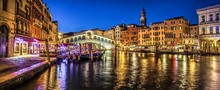 Italy Beauty, Late Evening View To Famous Canal Bridge Rialto In Venice , Venezia