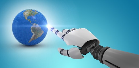 Wall Mural - composite image of white robot arm pointing at something
