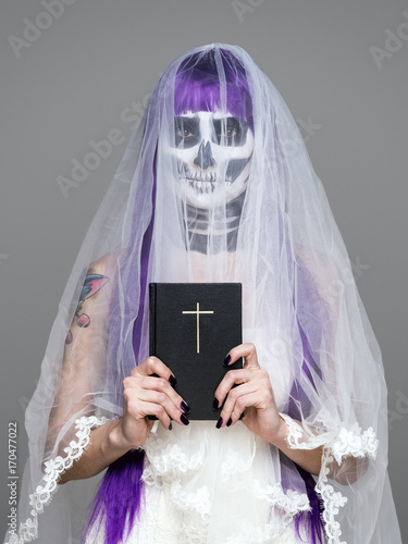 Portrait Of Woman Looks At The Camera With Terrifying Halloween