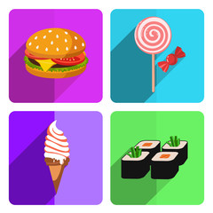 Colorful Fast Food Icon Set on Bright Background