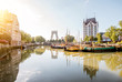 View on the Oude haven historical centre of Rotterdam city during the sunny weather