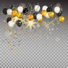 Poster - Gold and white balloons on transparent.