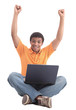 © ASDF - Excited black man with a laptop - isolated over a white