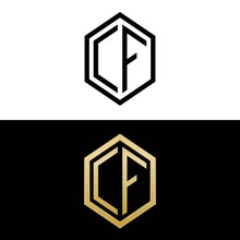 Initial Letters Logo Cf Black And Gold Monogram Hexagon Shape Vector