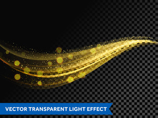 Wall Mural - light line gold swirl or sparkling fire trail effect. vector glitter light flare trace or magic spar