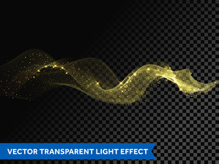 Aufkleber - Light line gold swirl effect of glitter light fire flare trace. Vector magic sparkle swirl trail on transparent background. Bokeh light glitter round wave line with sparkling particles