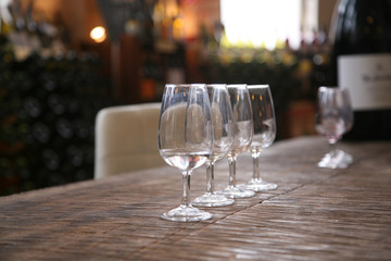 Wine glasses at the winery, ready for tastings