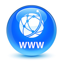 WWW (global Network Icon) Glassy Cyan Blue Round Button
