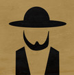 amish man with hat and beard on wood grain texture