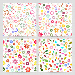 Wall Mural - Set of square cards with seamless patterns with random square colorful elements. Bright colors background. Vector business templates for flyer, card, brochure, cover, textile.