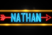 Nathan  - Fluorescent Neon Sign On Brickwall Front View