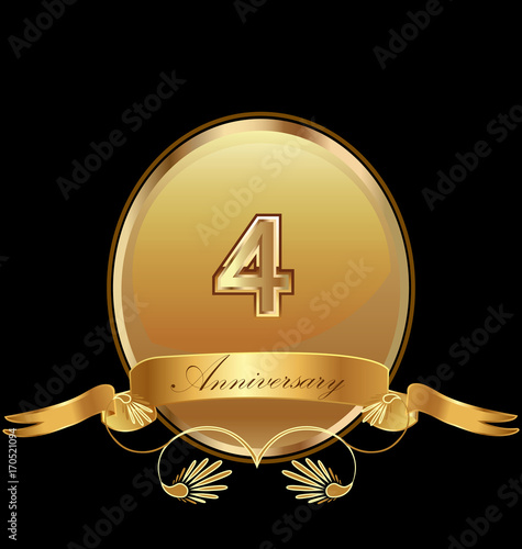 Платно 4th golden anniversary birthday seal icon vector