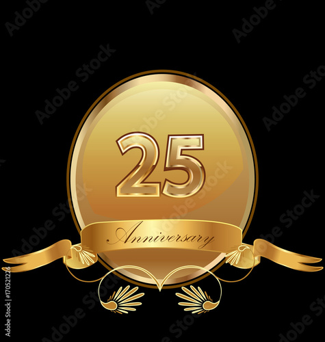 фотография 25th golden anniversary birthday seal icon vector