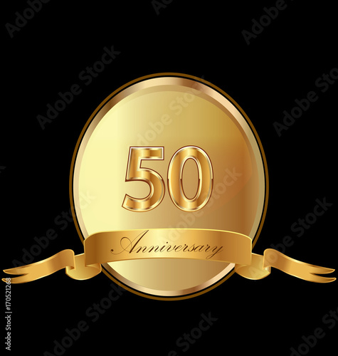 фотография 50th golden anniversary birthday seal icon vector