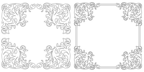 Wall Mural - Set of vintage border frame engraving with retro ornament pattern in antique baroque style decorative design. Vector