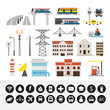 Infrastructure and Transportation Objects and Icons Set, Smart City, Connected, Energy and Power Concept