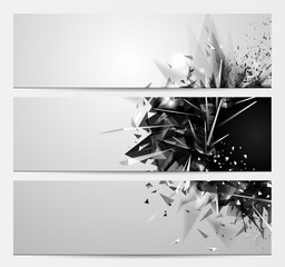 Poster - Geometric abstract backgrounds with black color futuristic elements. Set of three expressive monochrome banners for creative design.